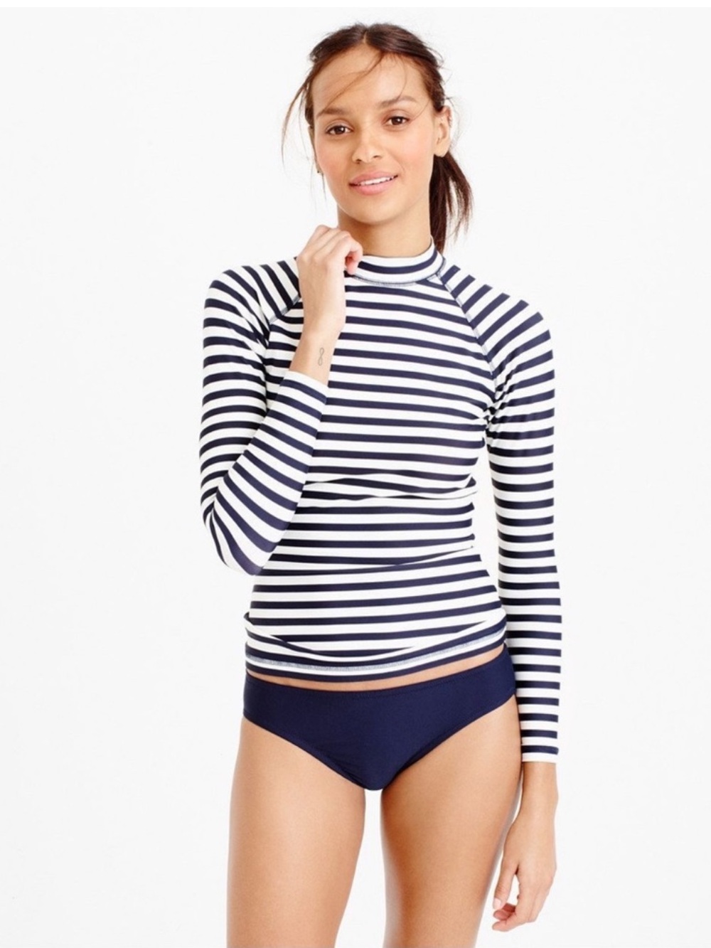 J. Crew Blue White Striped Rash Guard Size Large
